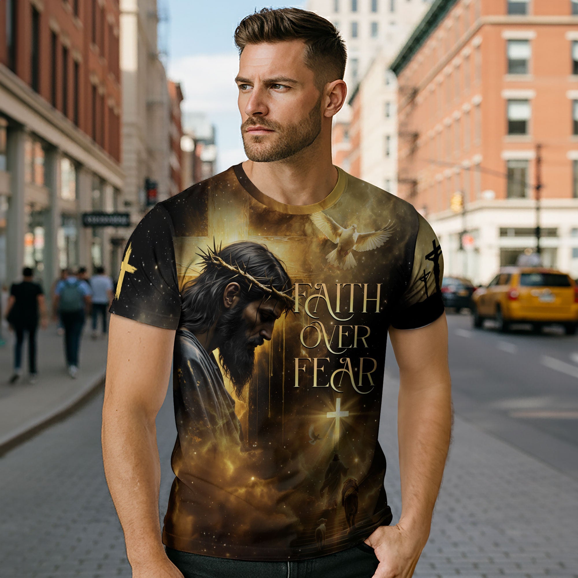Faith Over Fear Lion of Judah Christian T-Shirt – Golden Glory Edition