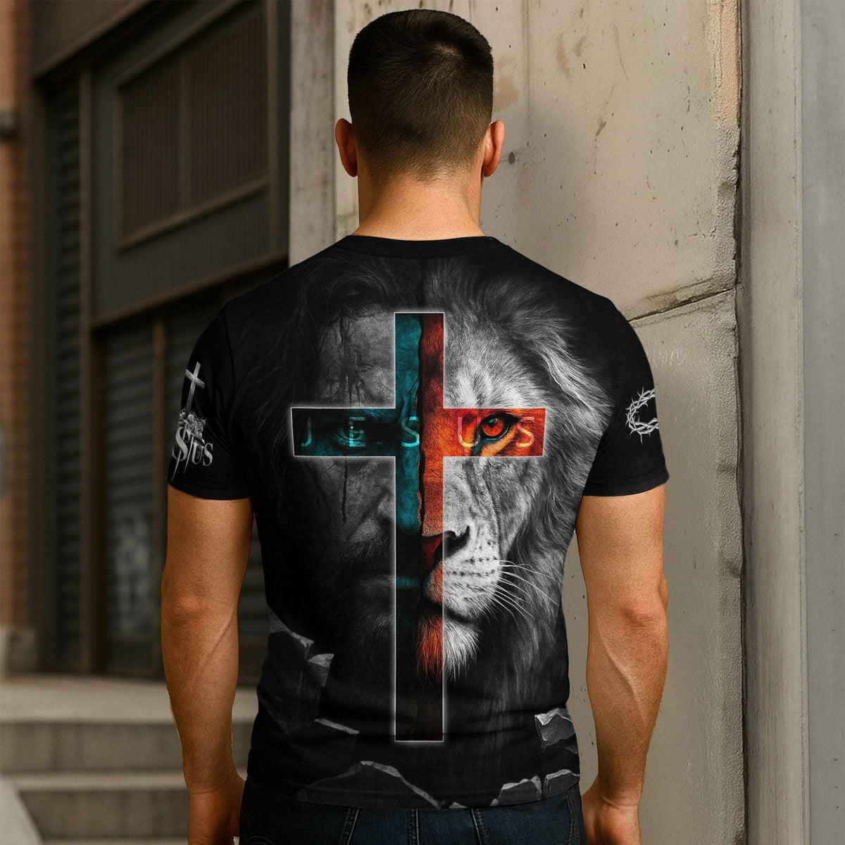 Jesus Is King Lion & Cross Storm Design T-Shirt