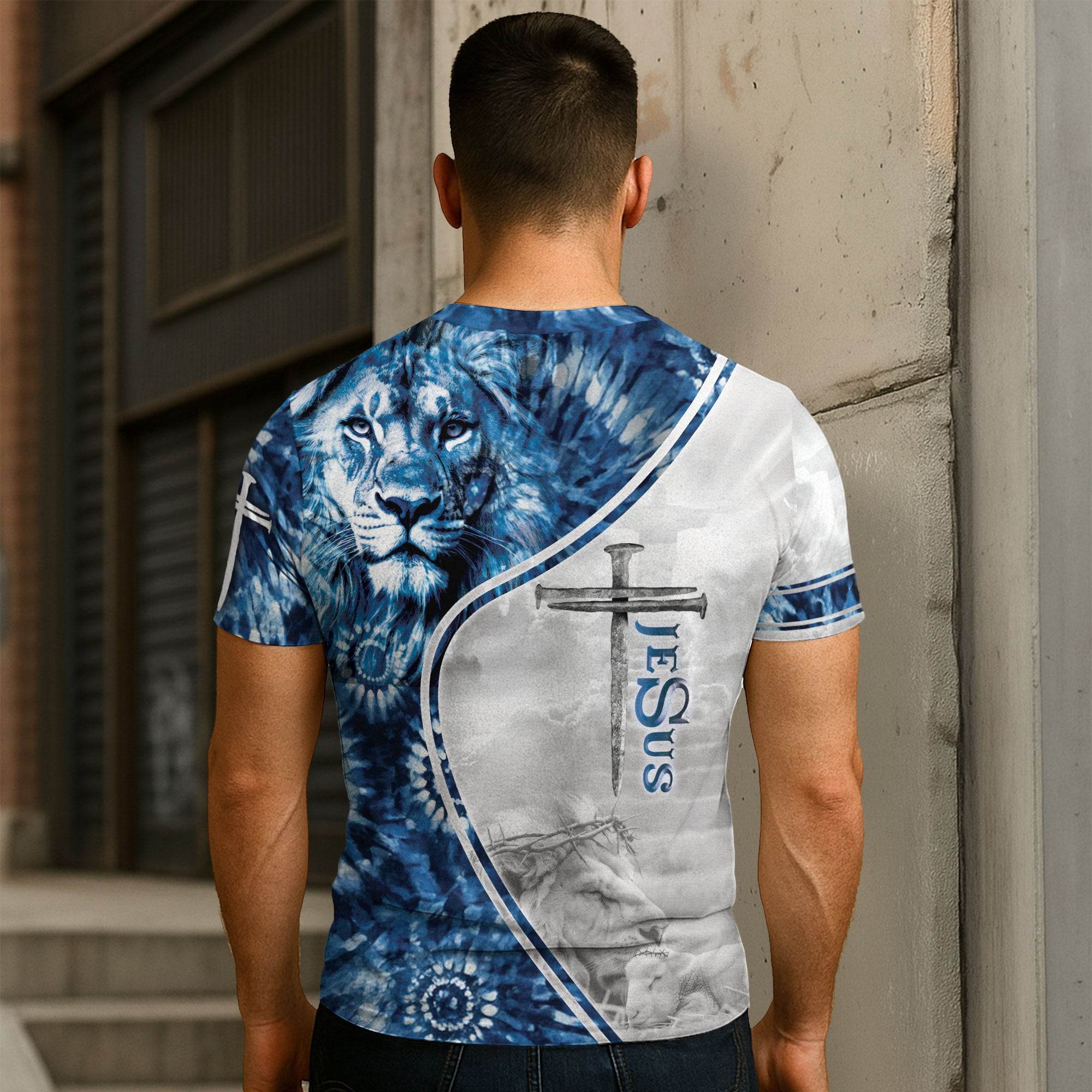 Iron Sharpens Iron Blue Lion Cross Christian T-Shirt