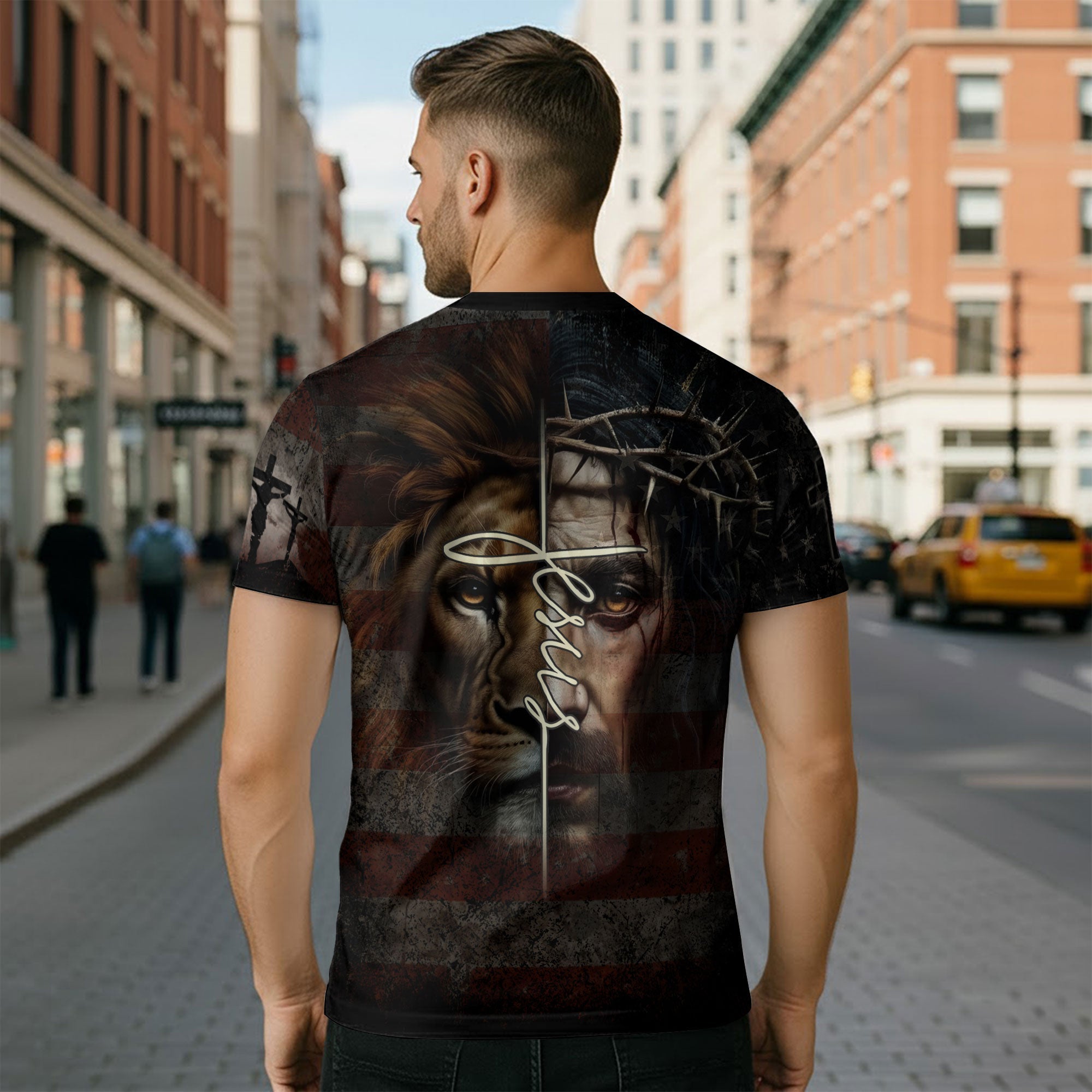 Jesus The Way The Truth The Life Cross American Flag Lion Christian T-Shirt