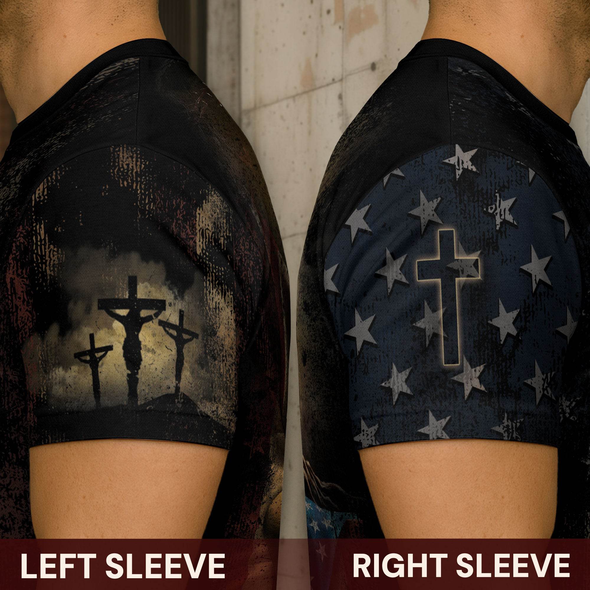 Rooted in Christ | Full Colossians 2:7 Cross & American Flag Tee