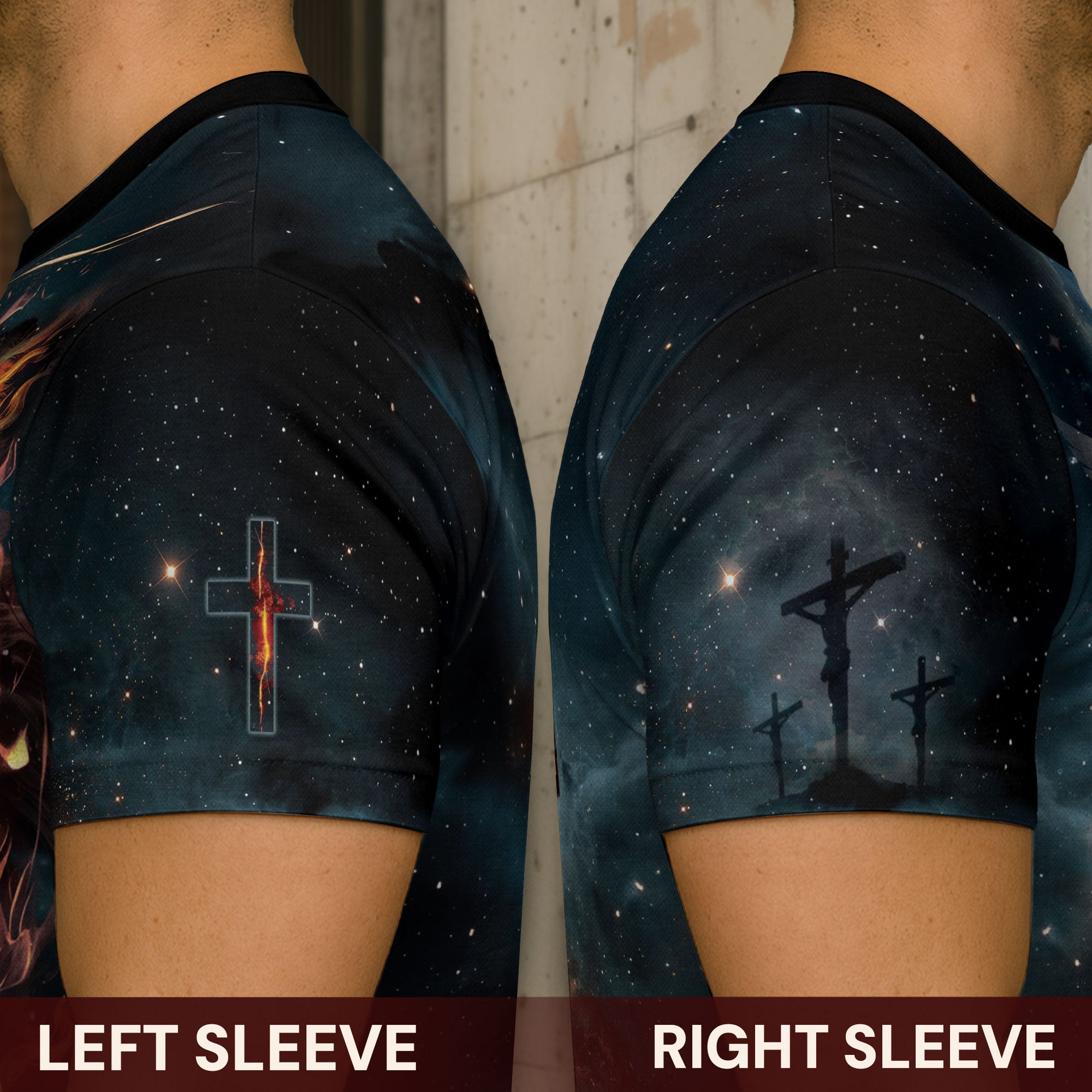 Redeemed Christian T-Shirt Lion Cross Fire Galaxy Design
