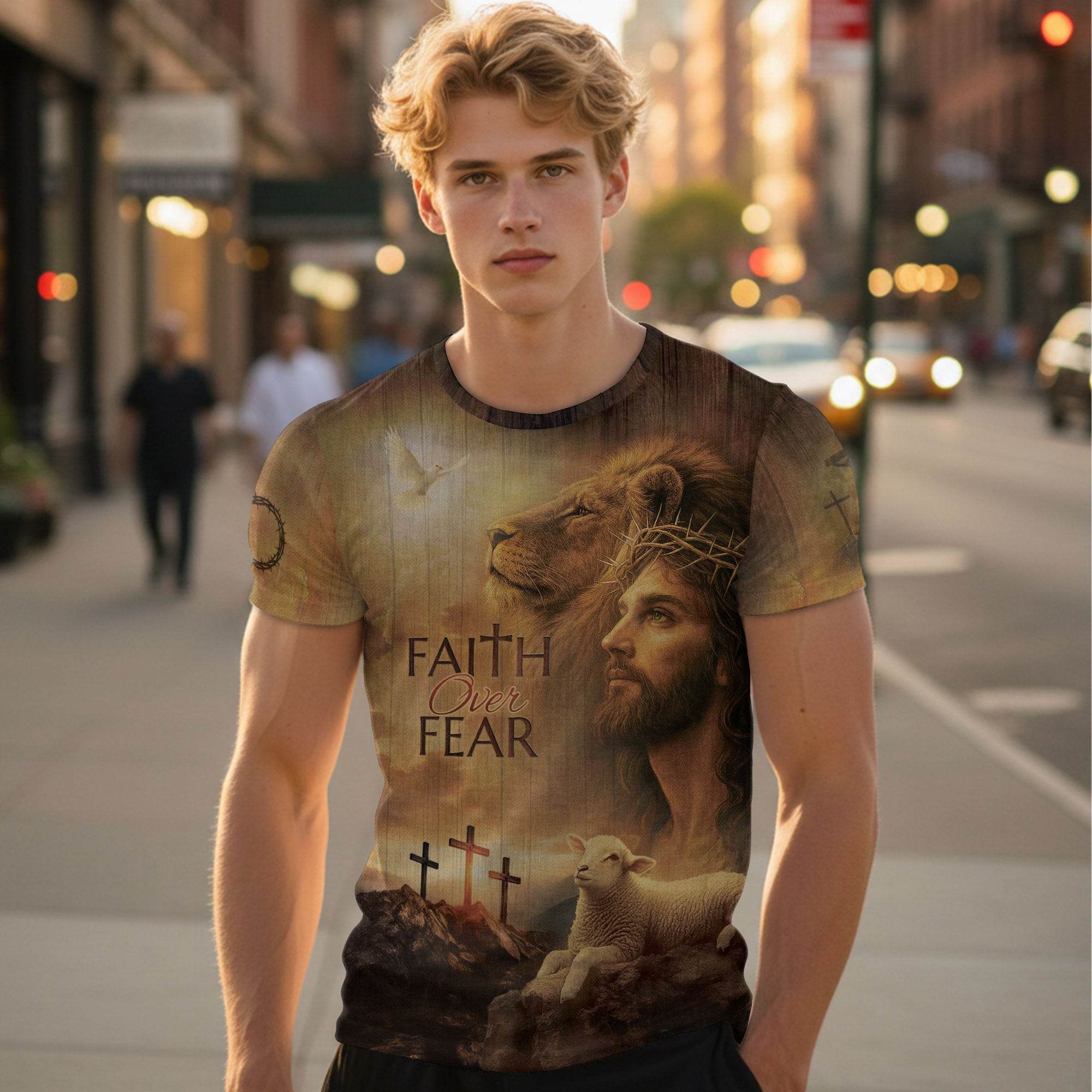 Faith Over Fear Lion, Jesus & Lamb T-Shirt