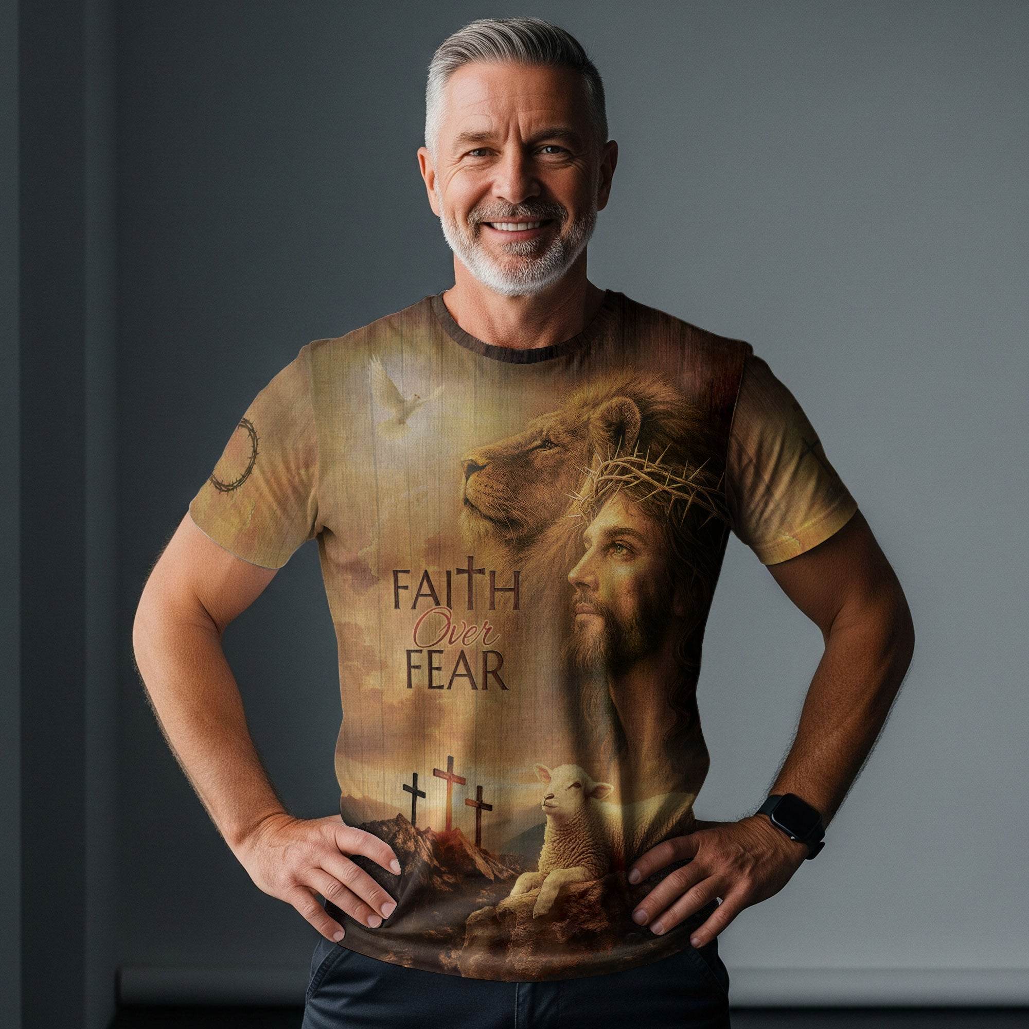 Faith Over Fear Lion, Jesus & Lamb T-Shirt