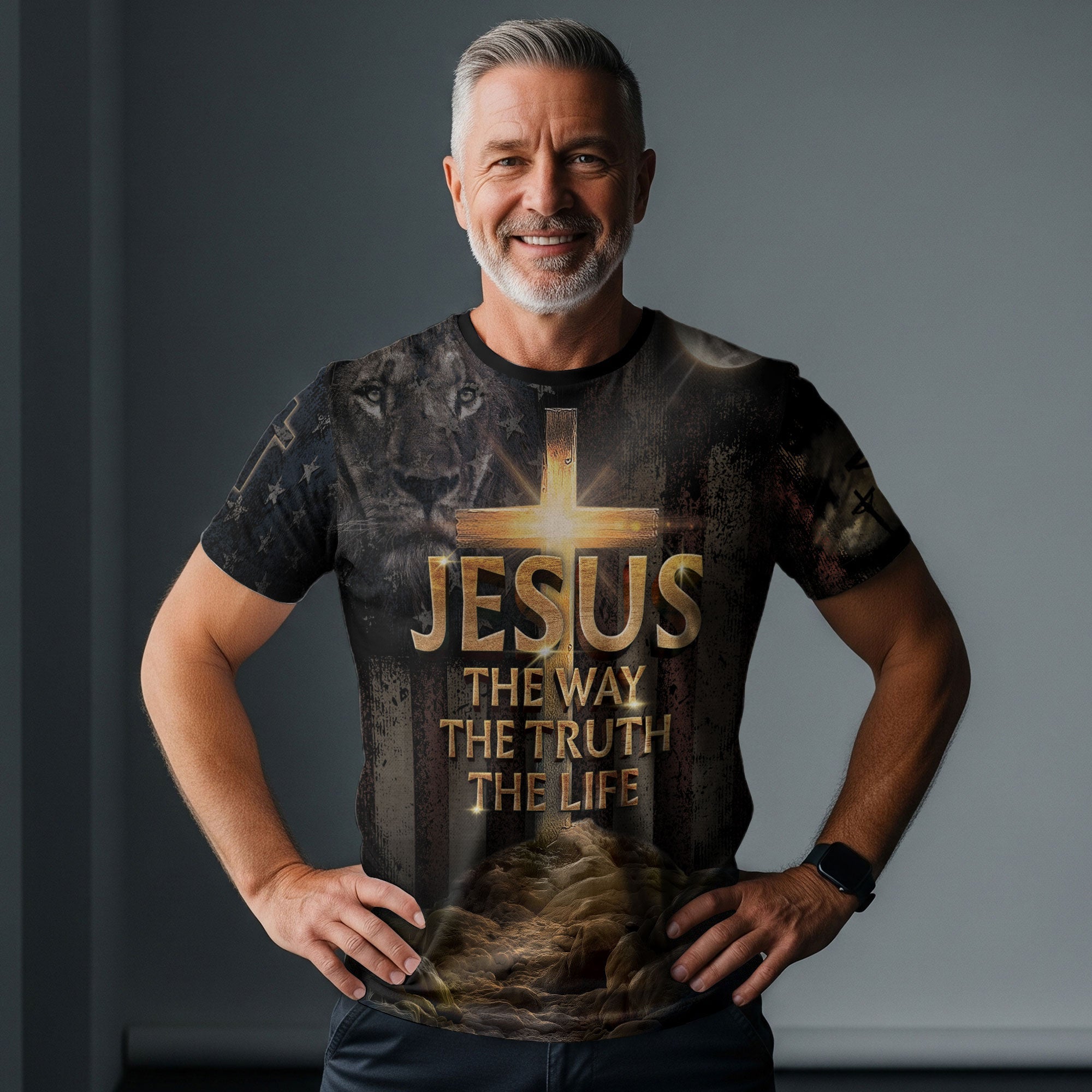 Jesus Is the Light | The Way, The Truth, The Life with Cross & Flag