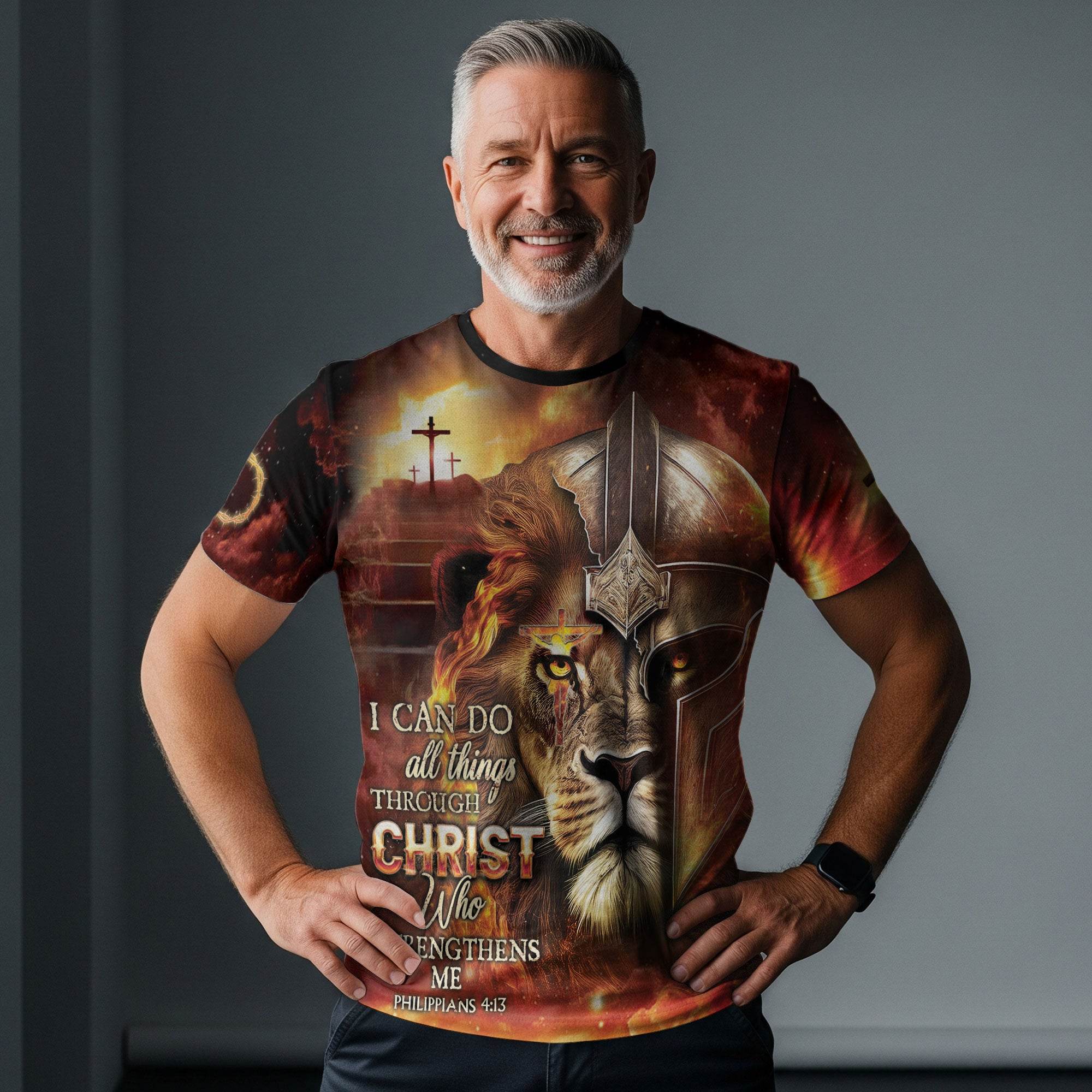 I Can Do All Things Through Christ Lion Warrior Cross T-Shirt