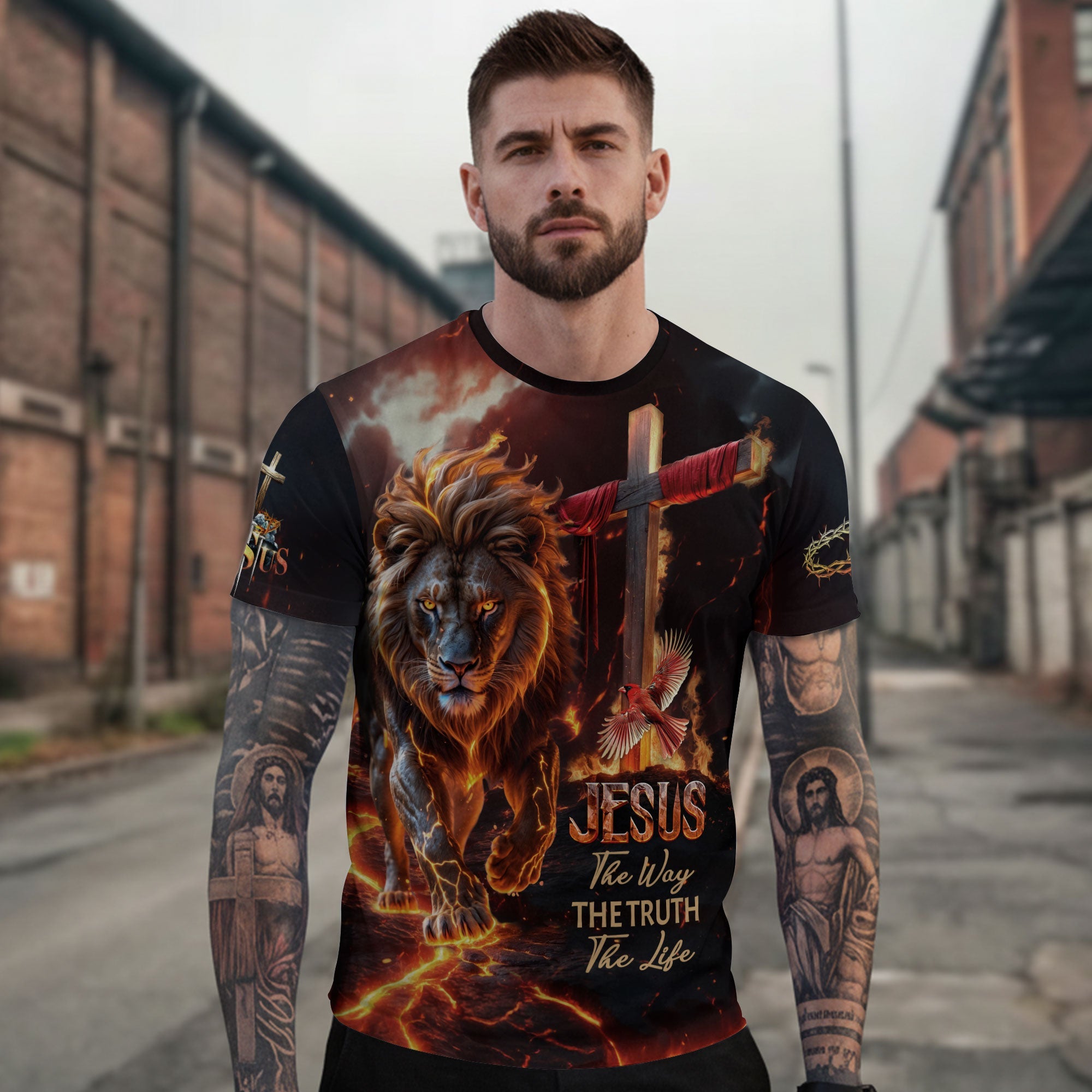 Jesus Lion Of Judah Cross Fiery Glory The Way The Truth The Life T-Shirt