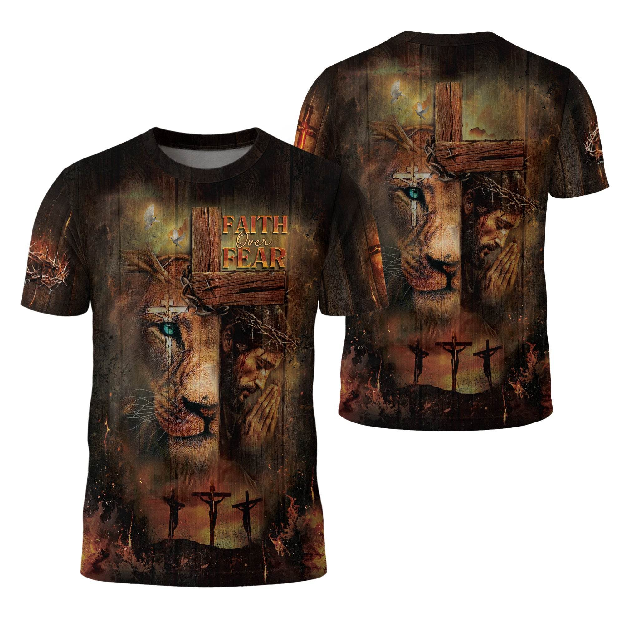 Faith Over Fear Lion & Cross Christian T-Shirt
