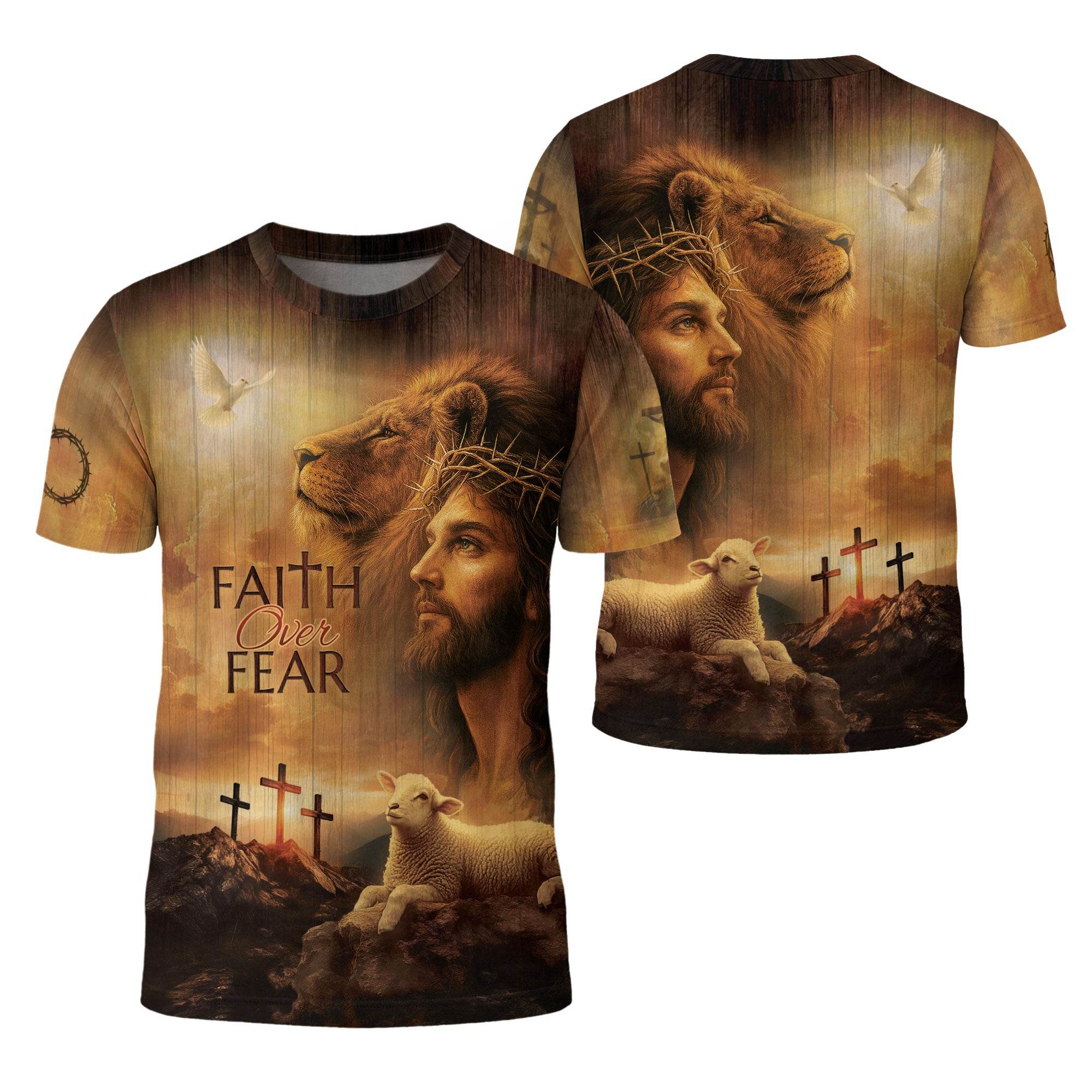 Faith Over Fear Lion, Jesus & Lamb T-Shirt