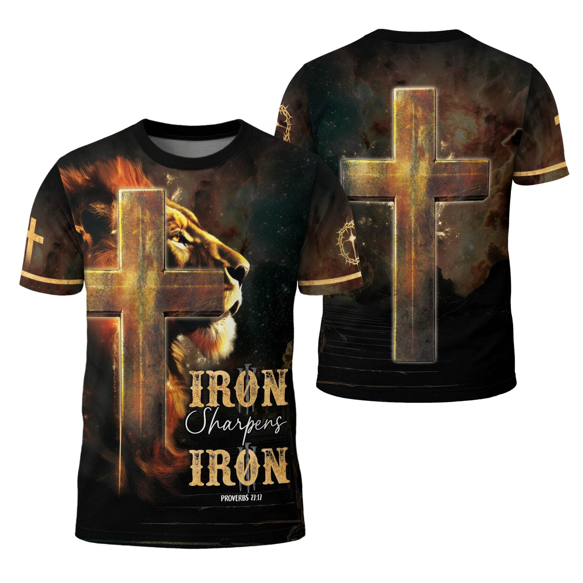 Iron Sharpens Iron Lion Cross Christian T-Shirt