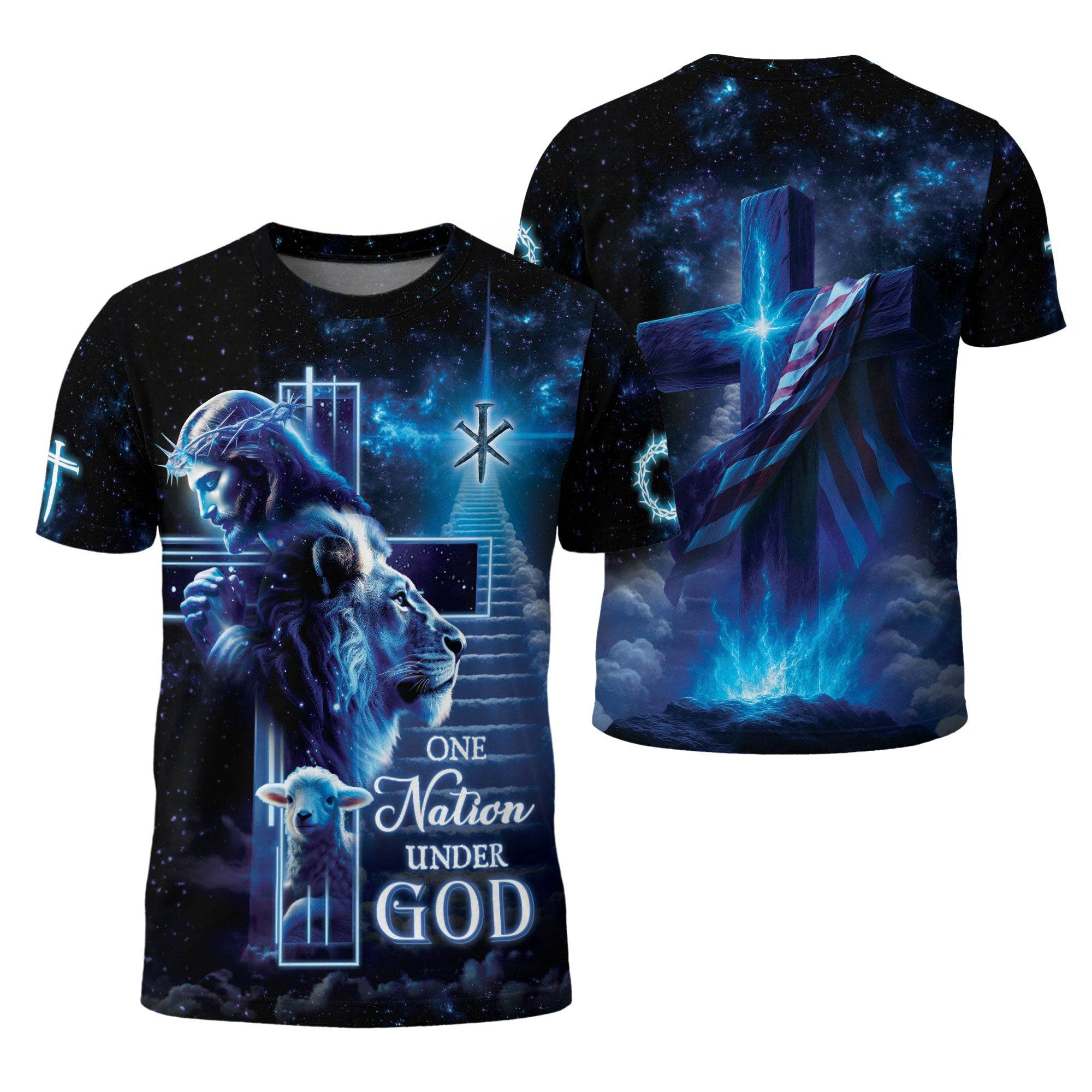 One Nation Under God Heavenly Lion Lamb Cross T-Shirt