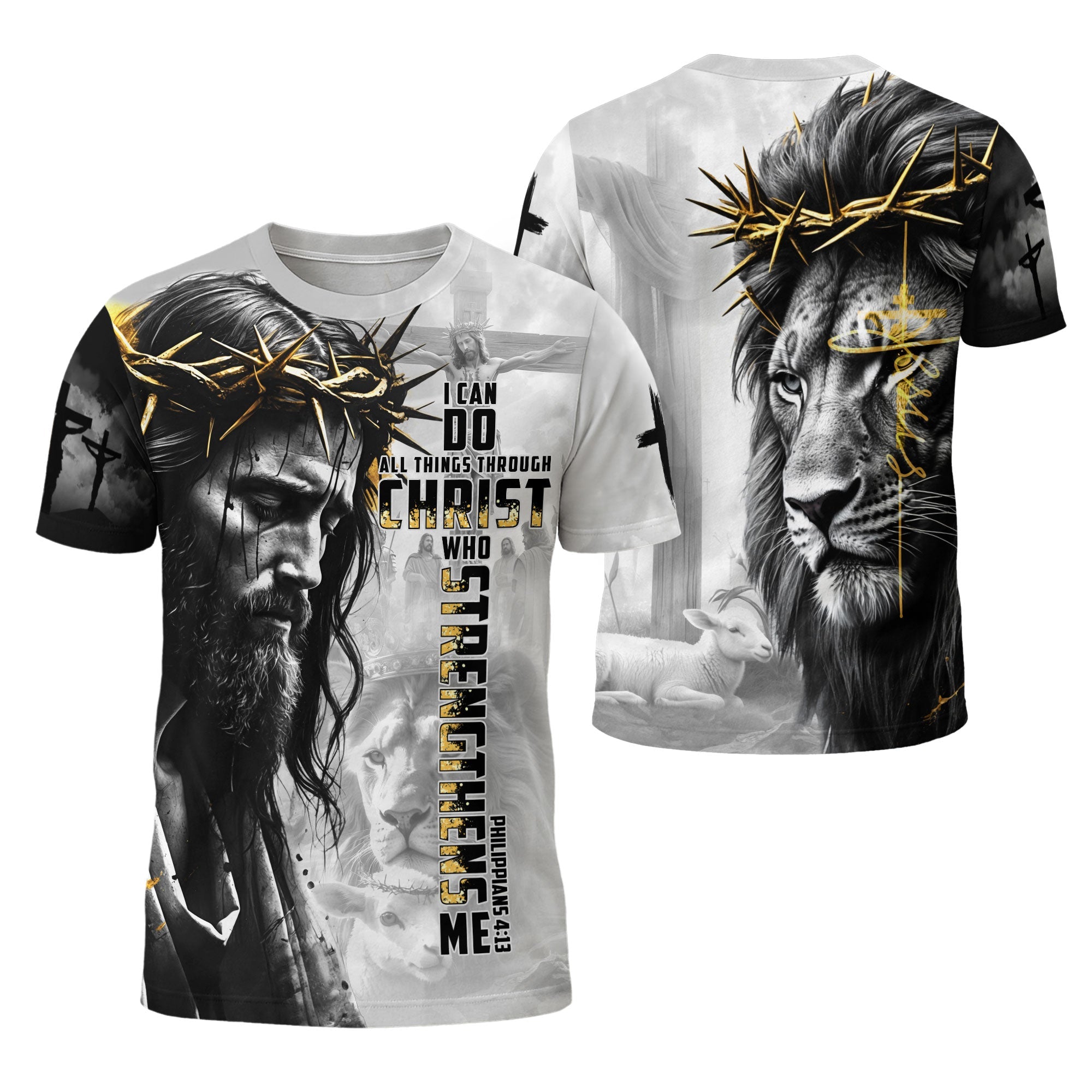 I Can Do All Things Through Christ Crown of Thorns Lion Christian T-Shirt
