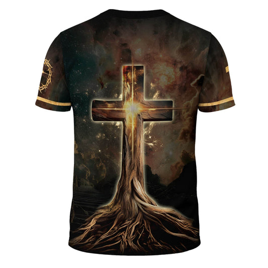 Rooted In The Light Of Christ Lion And Glowing Cross T-Shirt