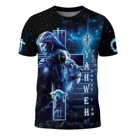 Yahweh The Great I Am in Heavenly Blue with Lion & Lamb T-Shirt