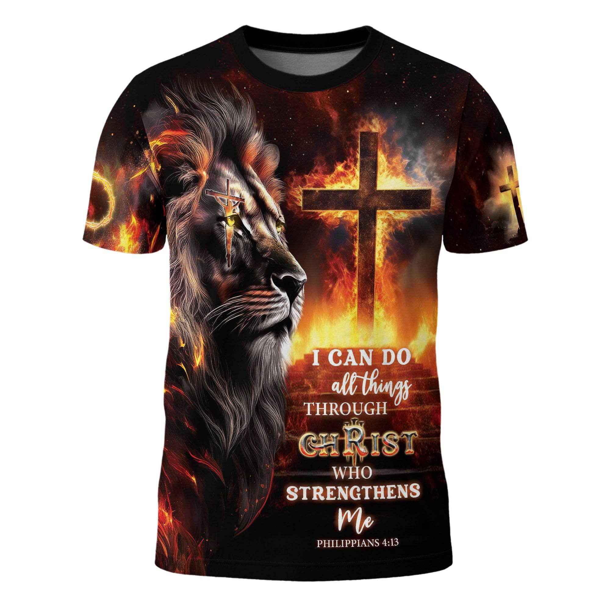 Crucified Lion & Fiery Cross Philippians 4:13 T-Shirt
