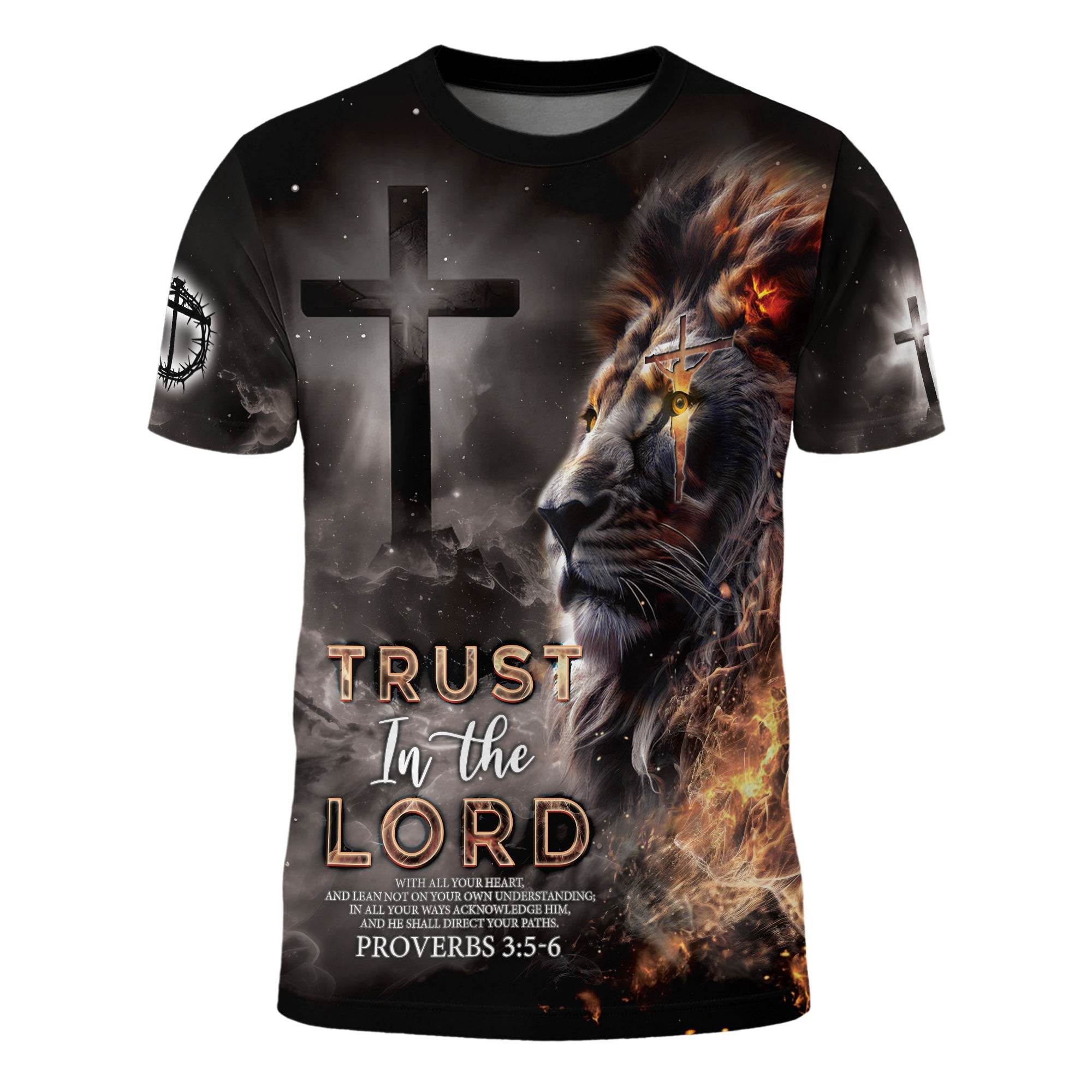 Trust In The Lord Proverbs 3:5-6 Fiery Lion Christian T-Shirt