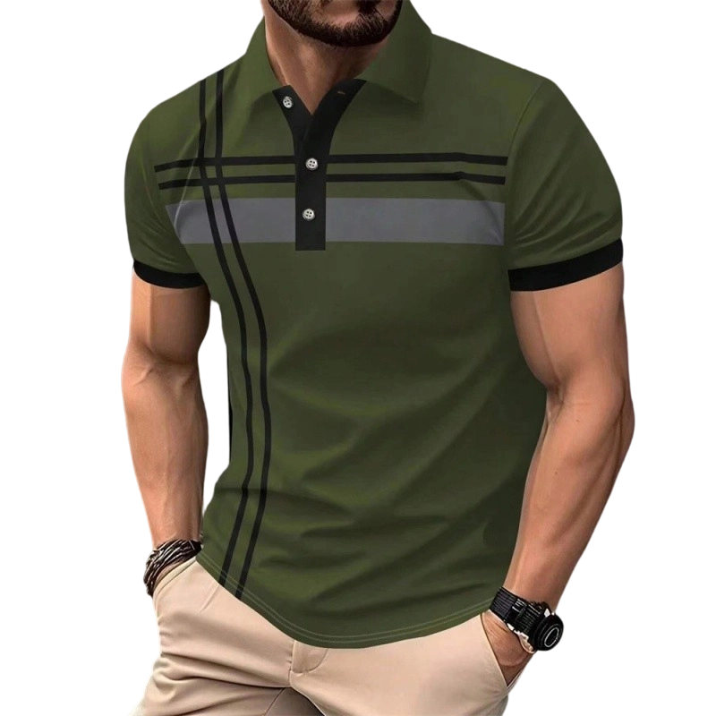 Men's Striped Short Sleeve Collared Top