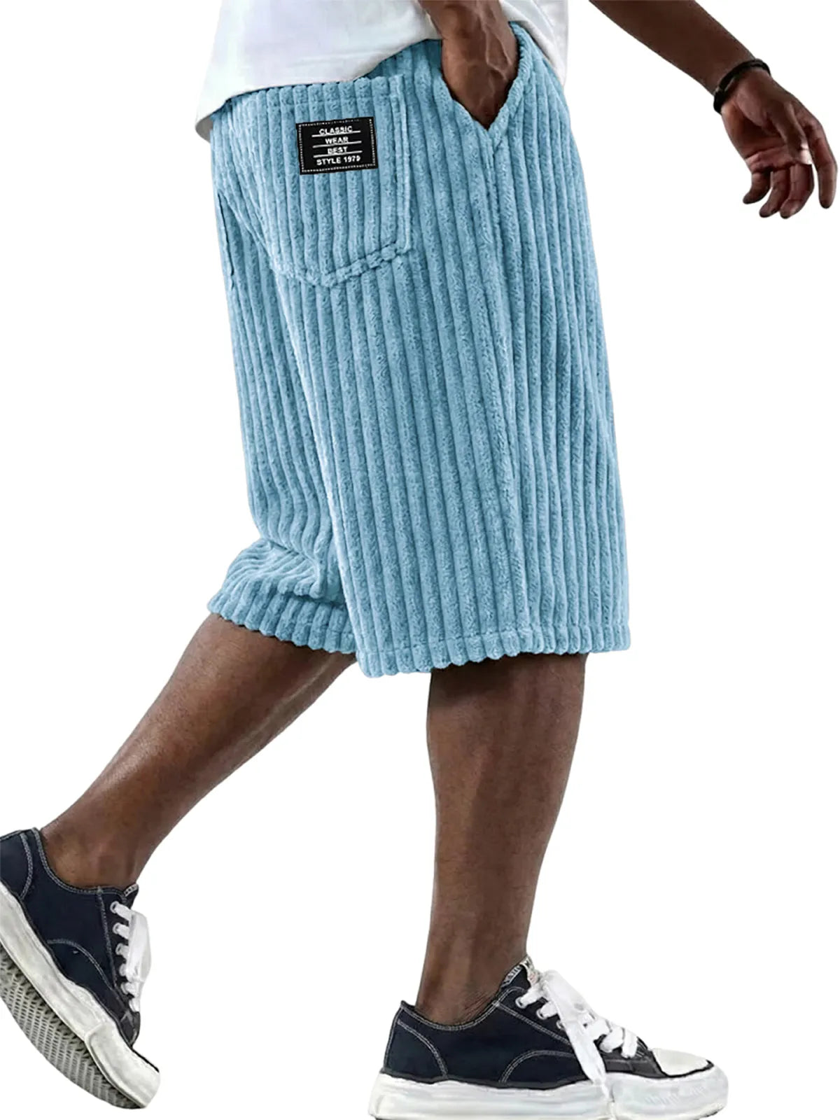 Men's Vintage Corduroy Shorts - Embroidered Comfort Fit Casual Bottoms