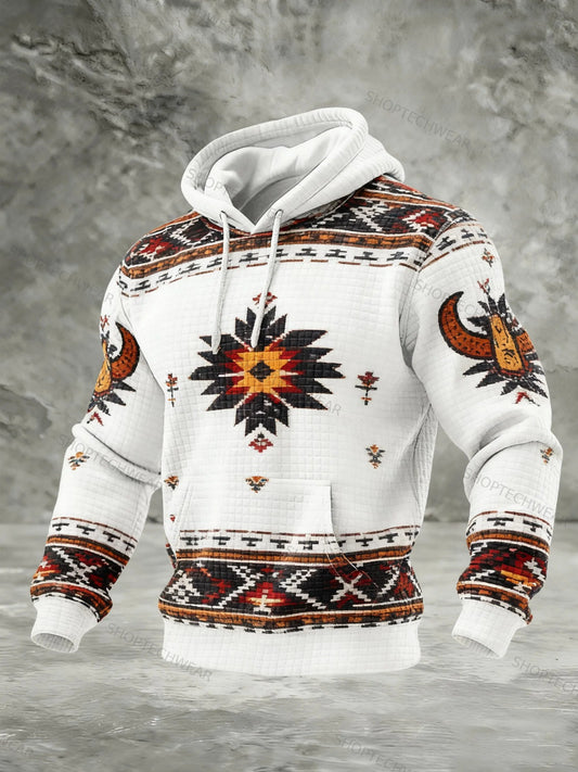 Navajo-Inspired Graphic Print Geometric Tribal Pattern Hoodie