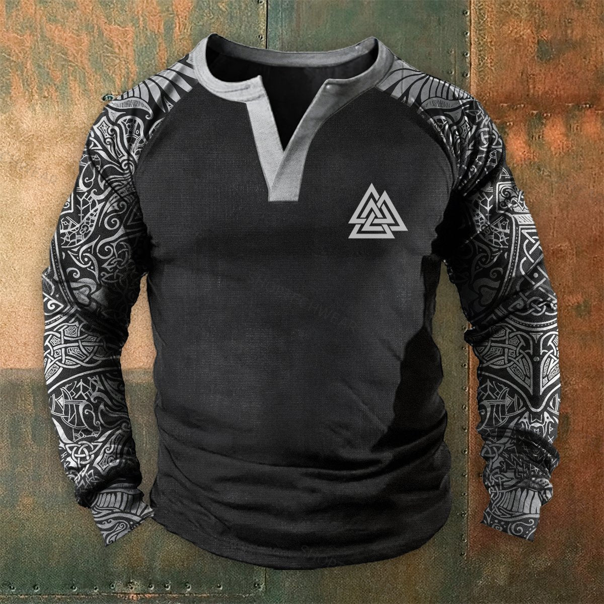 Viking Classic Element Artistic Graphic Pullover Henley