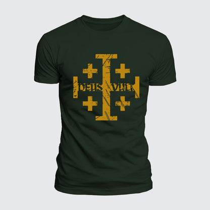 Luxe Mercerized Cotton Tee - Deus Vult + Jerusalem Cross