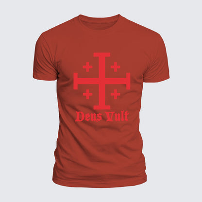 Luxe Mercerized Cotton Tee - Jerusalem Cross Deus Vult