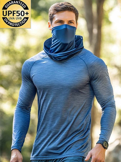 Men's Outdoor Sun Protection Breathable Cool Mask Hooded Sun Protection Long-Sleeved Top