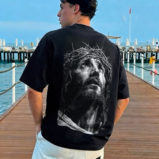 Jesus Crown Of Thorns Portrait Printed Men's T-shirt