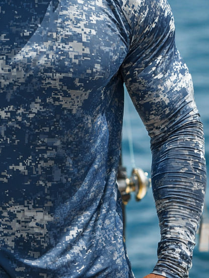 Men's Outdoor Sun Protection Breathable Cool Face Mask Hooded Printed Long-Sleeved Top