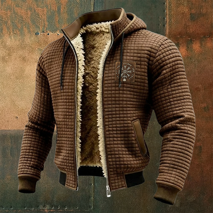 Men's Thermal Grid Jacket Fleece Shearling & Structured Waffle Zip-Up Hoodie