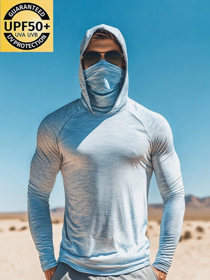 Men's Outdoor Sun Protection Breathable Cool Mask Hooded Sun Protection Long-Sleeved Top