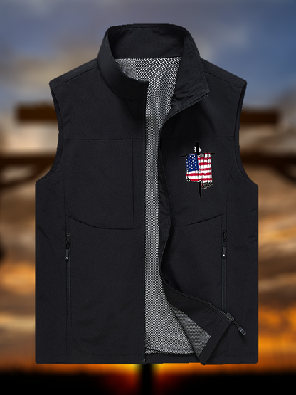 Faith Flag Cross Print Jesus God Christian Outdoor Quick-dry Vest