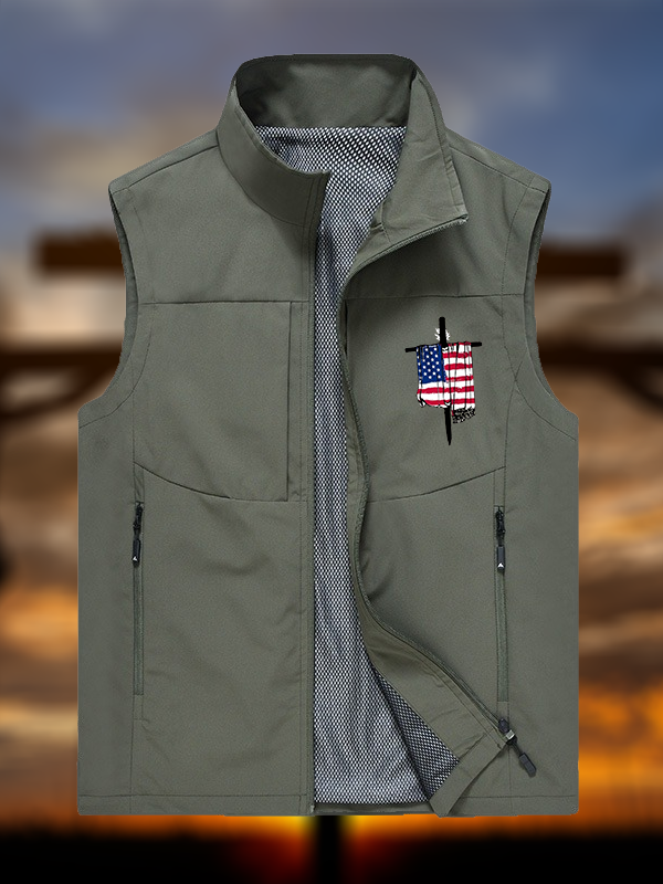 Faith Flag Cross Print Jesus God Christian Outdoor Quick-dry Vest