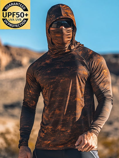 Men's Outdoor Sun Protection Breathable Cool Mask Hooded Sun Protection Long-Sleeved Top