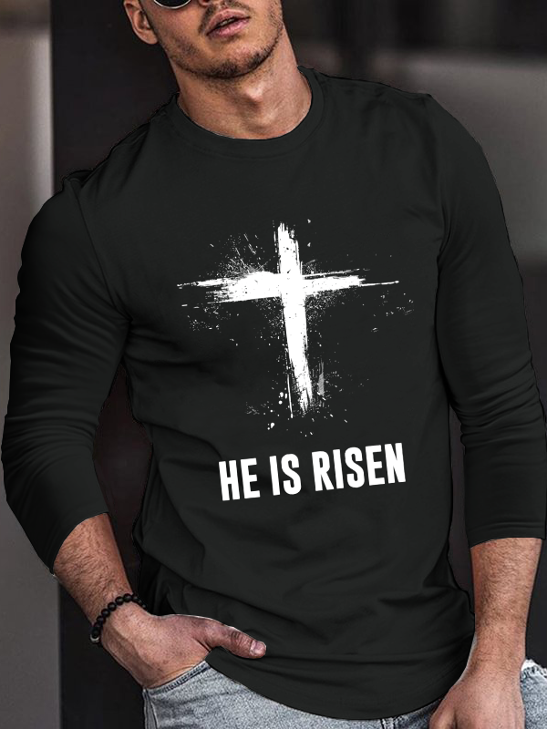 He Is Risen Christian Cotton Long Sleeve T-Shirt