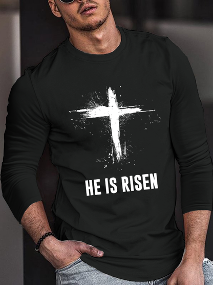He Is Risen Christian Cotton Long Sleeve T-Shirt