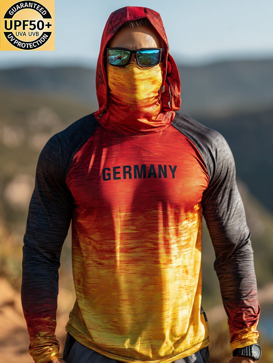 Gradient German Hiking Enthusiast Print Hooded Sun Shield Shirt
