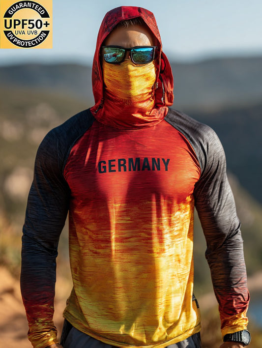 Gradient German Hiking Enthusiast Print Hooded Sun Shield Shirt