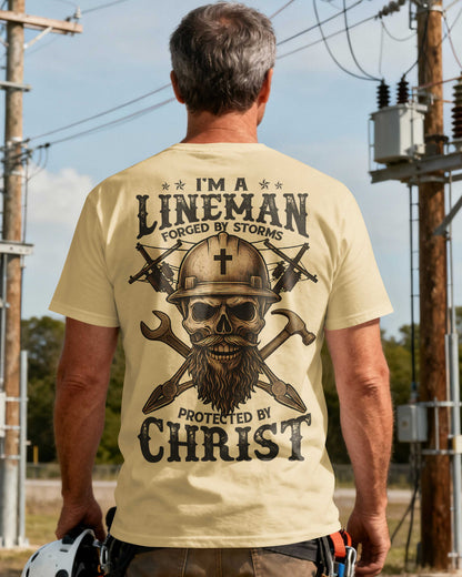 I’m A Lineman Forged By Storms Protected By Christ T-Shirt