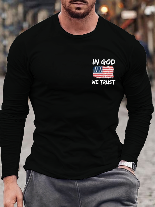 In God we trust American flag Christian Cotton Long Sleeve T-Shirt