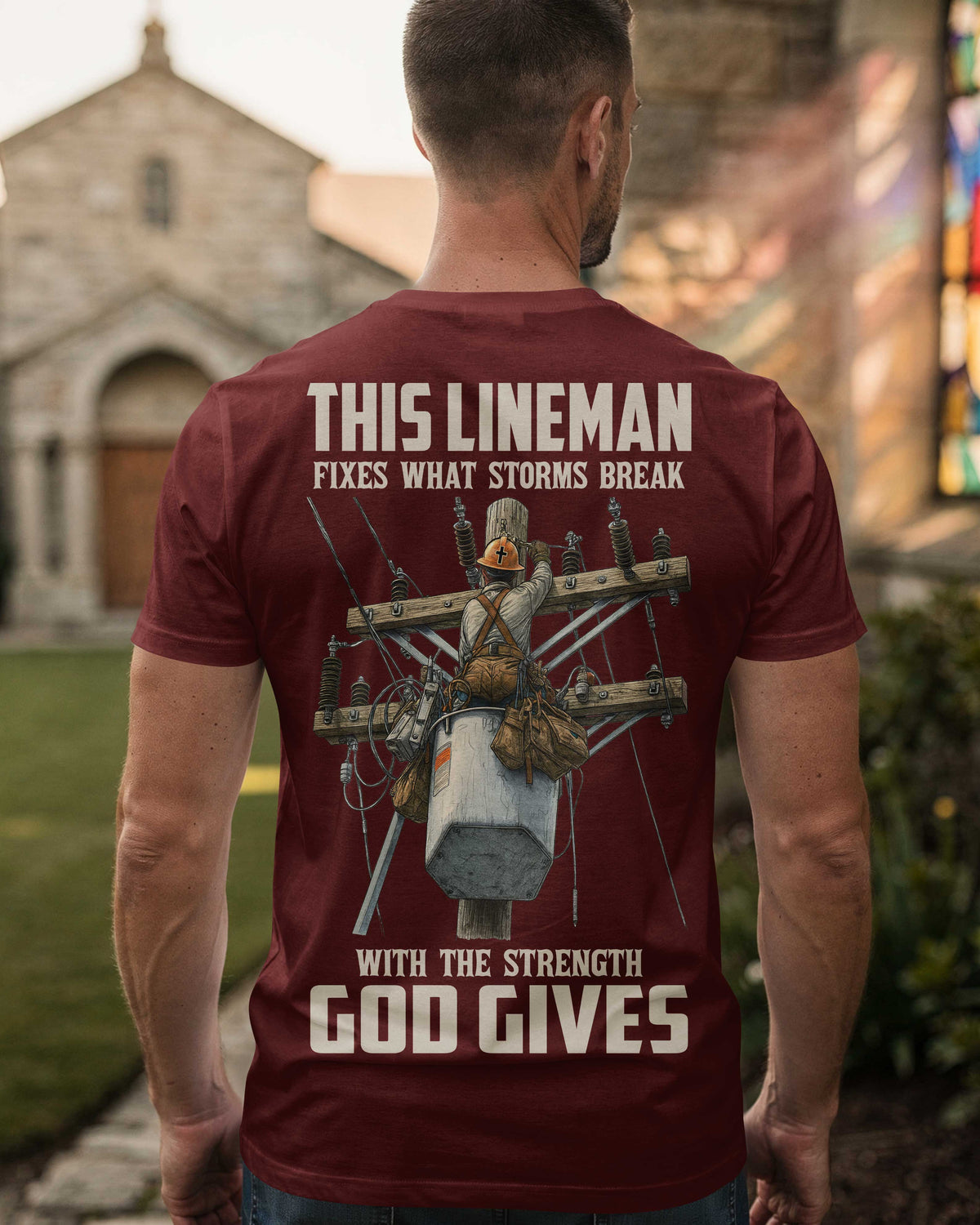 This Lineman Fixes What Storms Break With The Strength God Gives V-neck