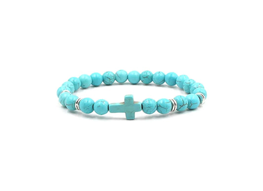 Cross Stone Bead Bracelet - Vintage Turquoise