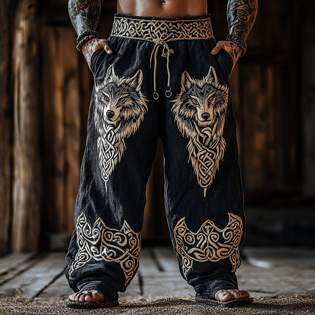 Men's Viking Nordic Celtic Knot Fenrir Wolf Pattern Pants