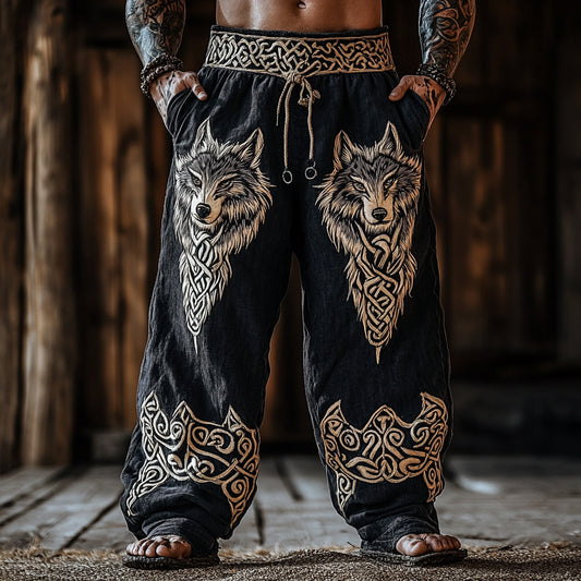 Men's Viking Nordic Celtic Knot Fenrir Wolf Pattern Pants