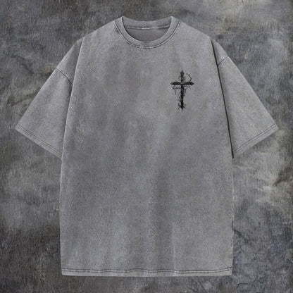 Thorned Cross Printed Men's Washed Tee