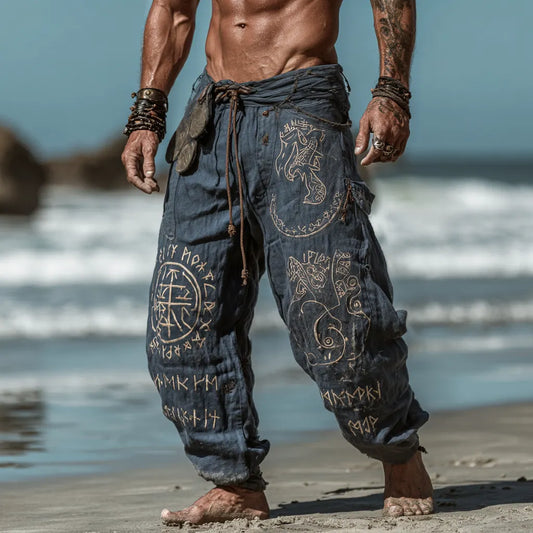 Men's Viking Vintage Celtic Knot Runes Totem Summer Casual Pants