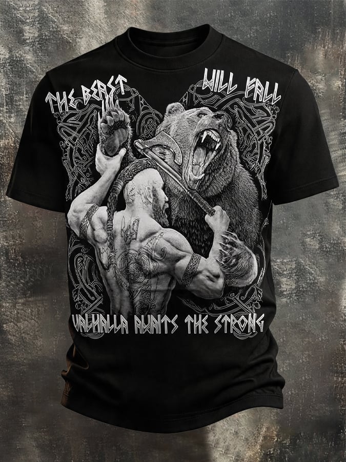 Men's Vintage Viking-Print T-Shirt