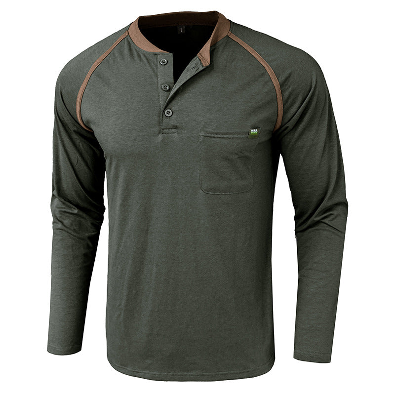 Men's Color Block Long Sleeve Henley Shirt