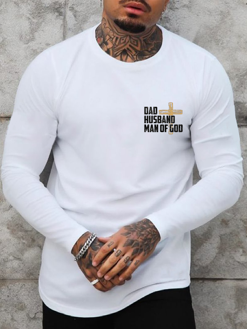 Dad, Husband, Man Of God Cotton Long Sleeve T-Shirt