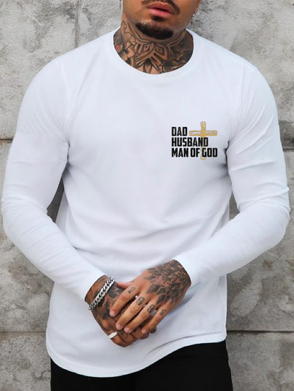 Dad, Husband, Man Of God Cotton Long Sleeve T-Shirt